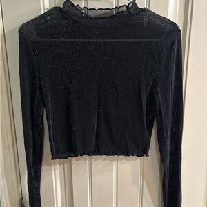 Black Glitter sheer Long Sleeve Top